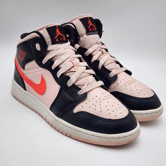 Nike Air Jordan 1 Mid GS Pink Black‎ Crimson 554725-604 Size 6.5Y Women's 8 READ - Picture 1 of 9